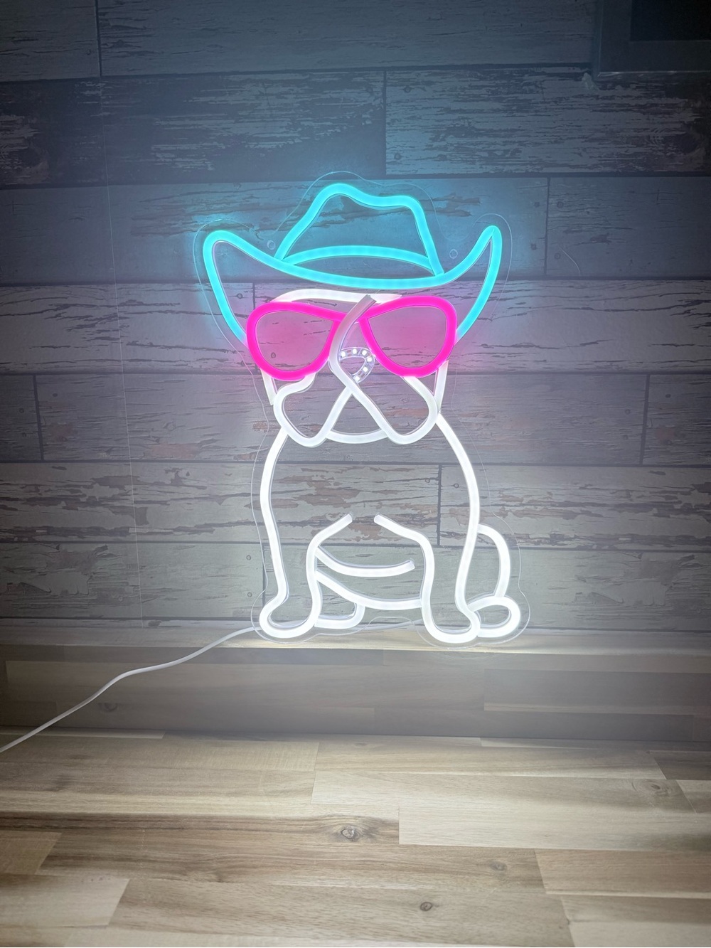 🐶NEON FRENCHIE Wall Light - White, Blue & Pink